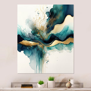 Teal And Gold Abstract Expression Iii On Canvas Print 